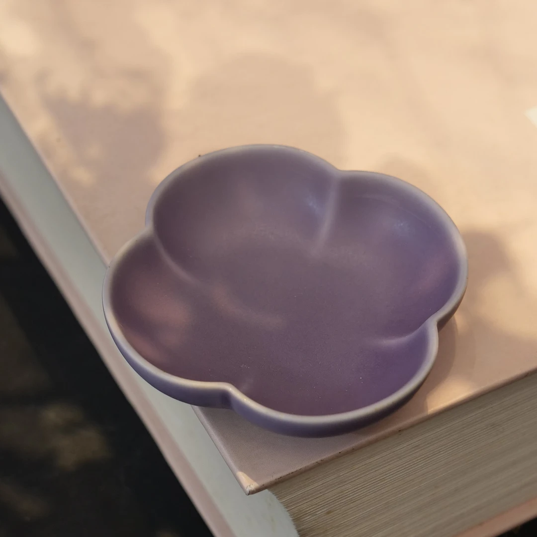 四海新品【烟紫色小花碟】中式陶瓷精美茶道零配杯垫6*6cm