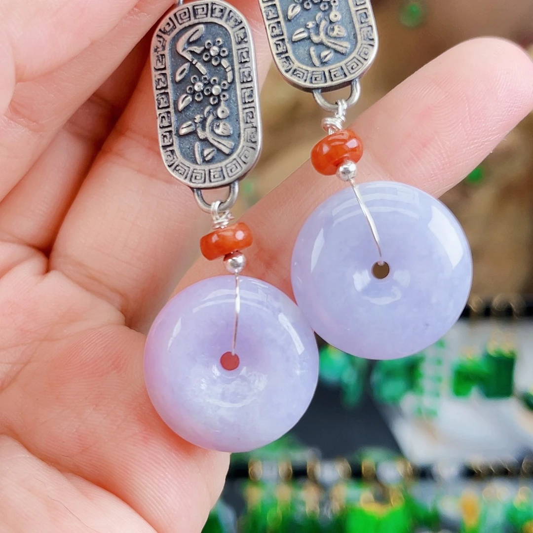 银S925镶嵌翡翠耳饰