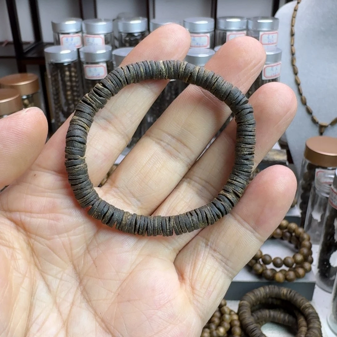 沉香碎屑沉香林**柜沉水金钱片单圈6MM发一