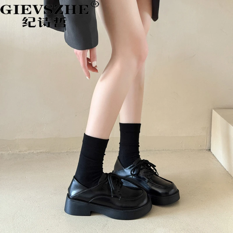 纪诗哲厚底系带小皮鞋2025秋季新款复古英伦风懒人一脚蹬乐福鞋女