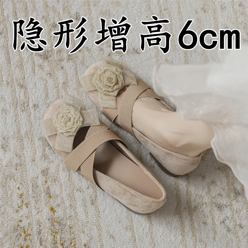 山茶花超软芭蕾舞单鞋女外穿圆头百搭公主鞋内增高法式玛丽珍女鞋