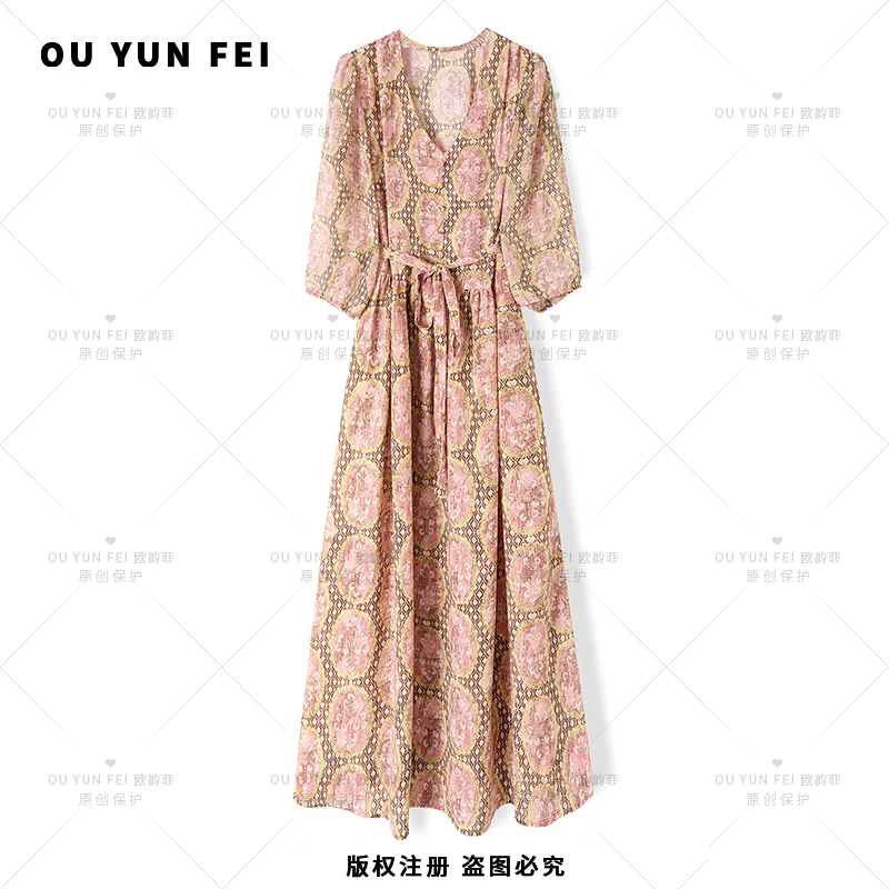 高级感连衣裙女新款气质显瘦穿搭时尚洋气印花长裙AY1371