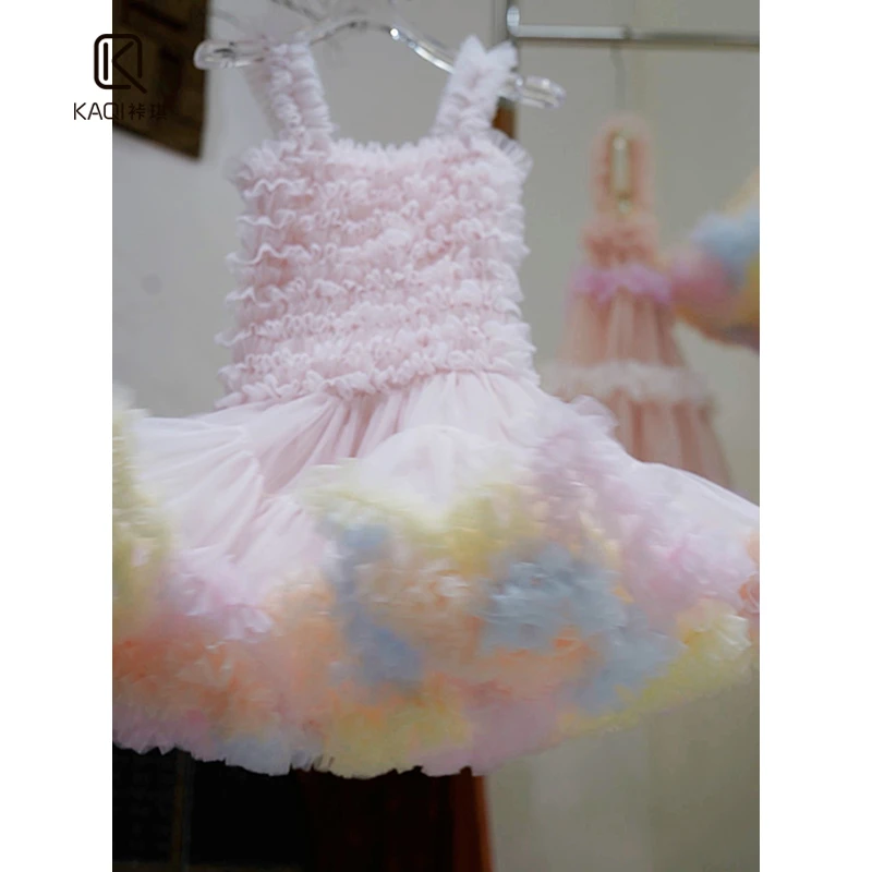 【Lpink童装】女童夏新款洋气宝宝重工彩虹TUTU吊带连衣裙80116