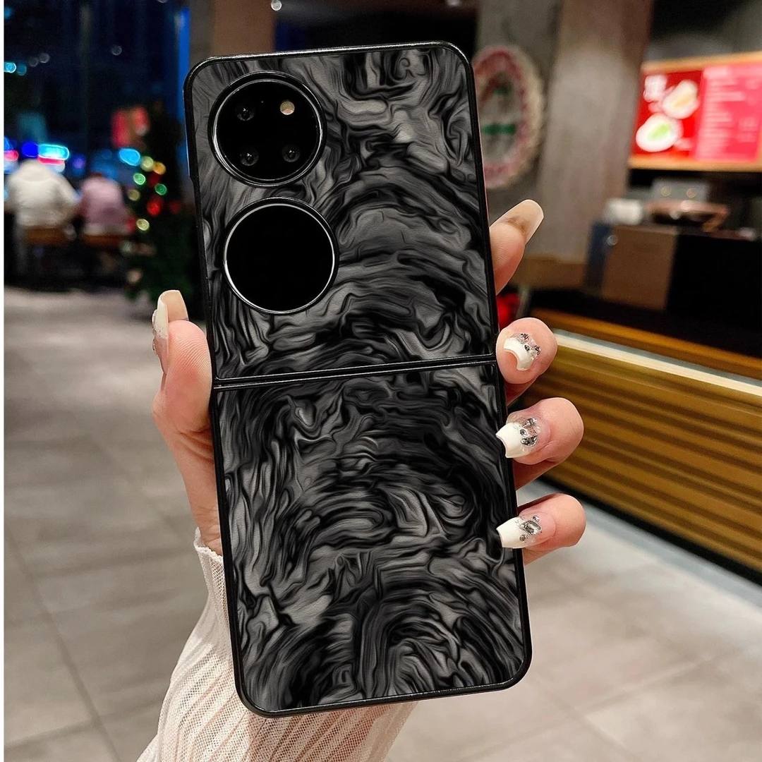 黑色水墨风适用华为Pocket2折叠手机壳荔枝纹贴皮保护套女生轻奢