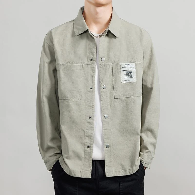 高品质时尚长袖夹克男士翻领百搭秋季休闲潮流衬衫宽松上衣服潮