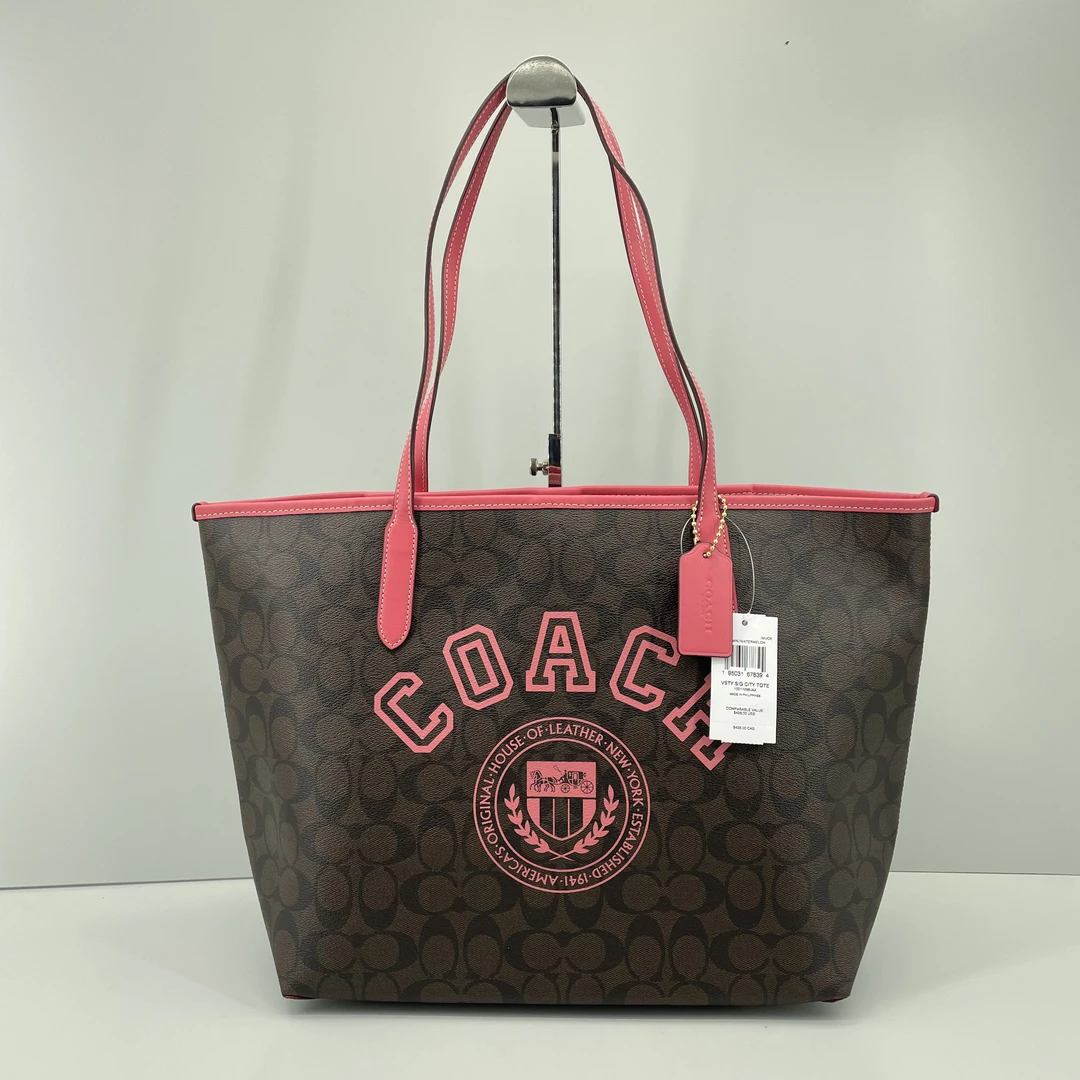 99新 COACH/蔻驰 City33粉拼老花托特包33x29x15cmE011809