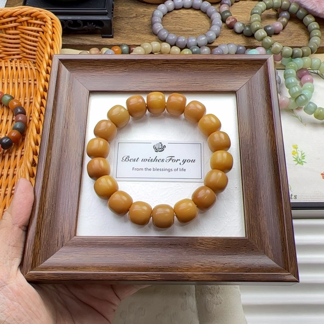 菩提根/象牙果手串卡15干磨老料桶珠铜锣烧