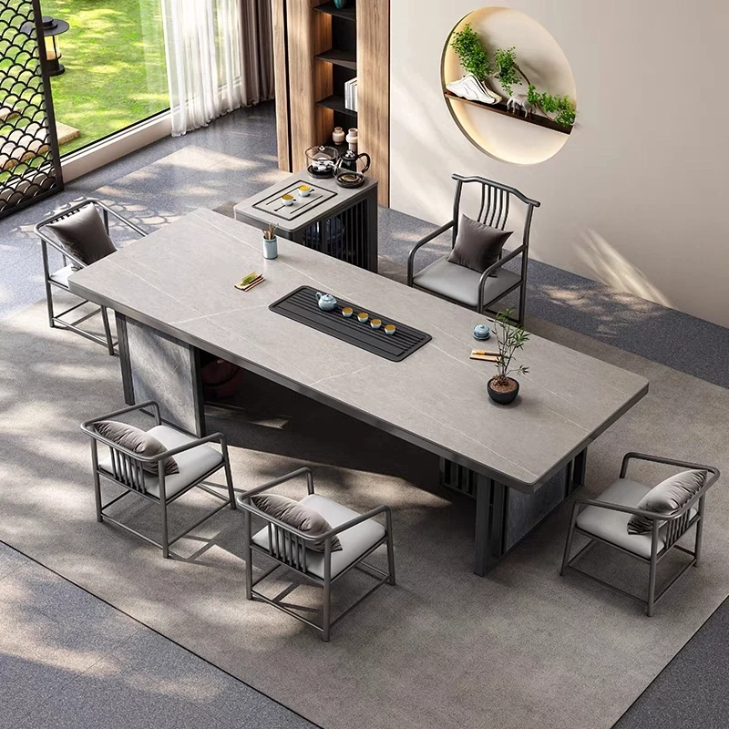 新中式岩板茶台茶桌家用客厅办公茶室松弛感一整套桌椅组合