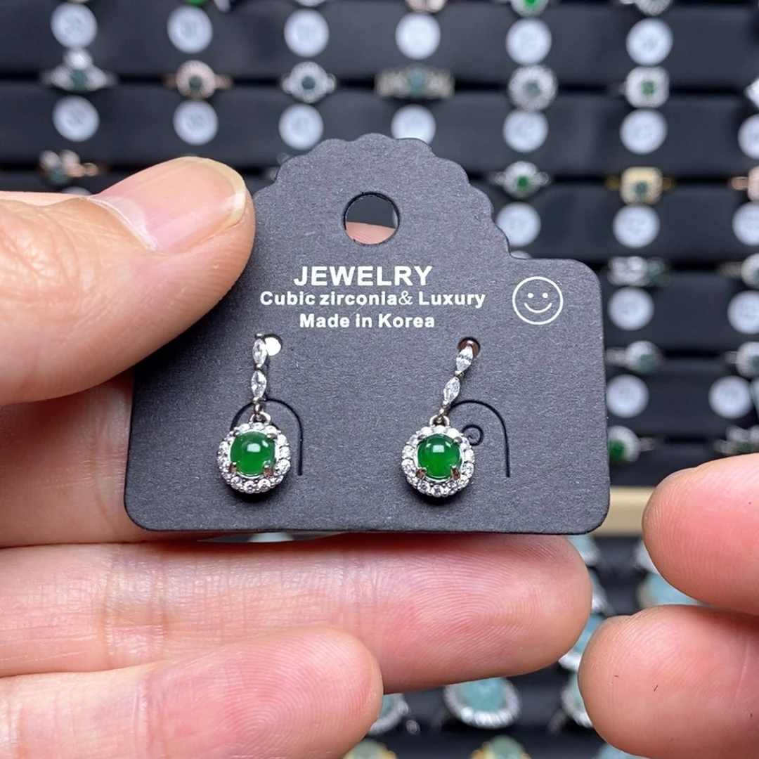 翡翠耳饰银S925镶嵌耳式