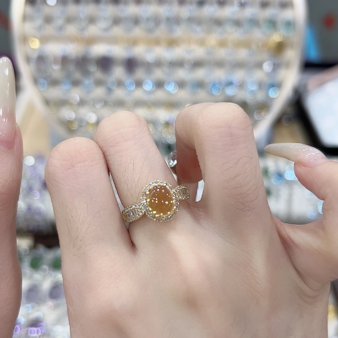 炸***.戒指银S925镶嵌黄晶