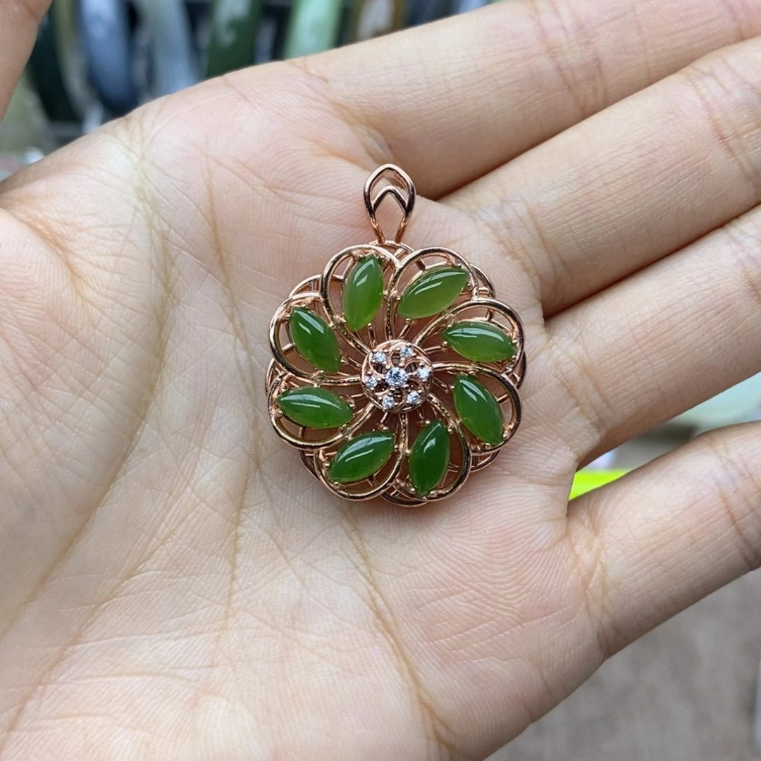 和田玉吊坠(不含链)银S925镶嵌w*