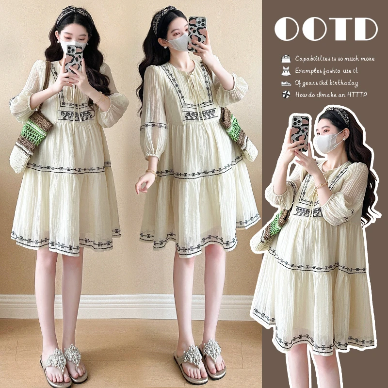 「小清优选」2025新款夏季民族风气质孕妇连衣裙小个子仙女甜美裙子