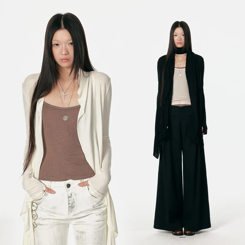 4muggle原创设计十字架流浪针织开衫女松弛叠穿小背心两件套套装