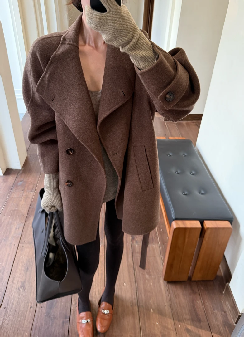 【高支澳毛立领双面羊毛大衣】SY6254