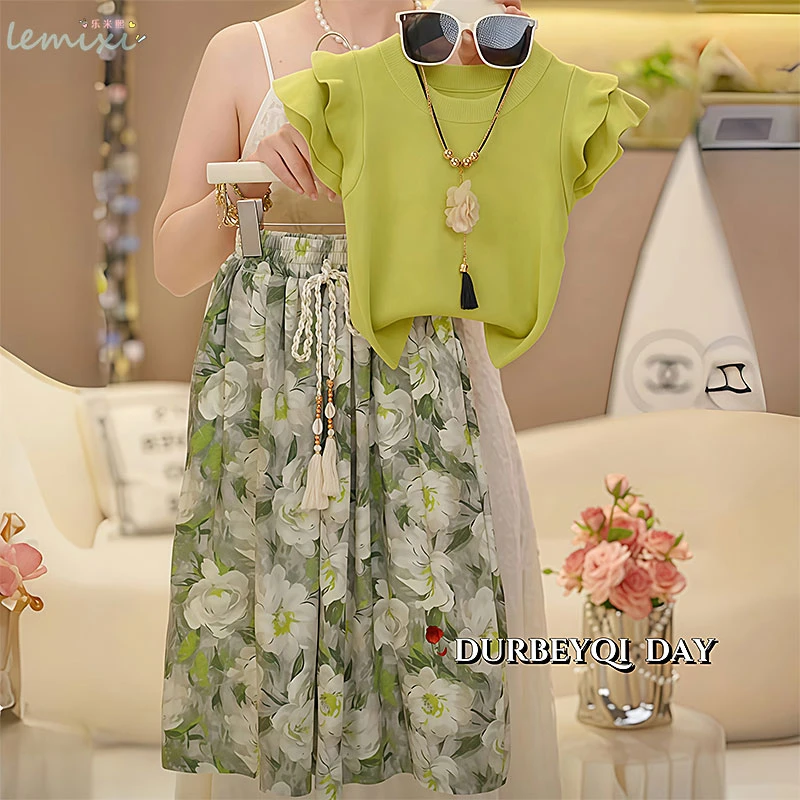 休闲风夏季碎花民族风女套头套装时尚韩版半身裙连衣裙