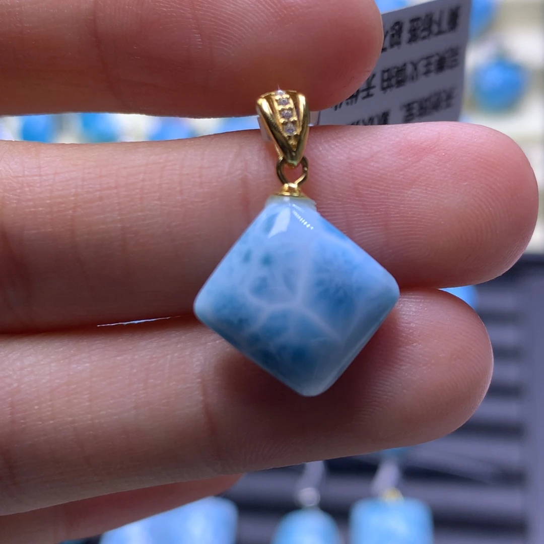 针钠钙石（海纹石）银S925镶嵌吊坠(不含链)无事牌吊坠色差略异