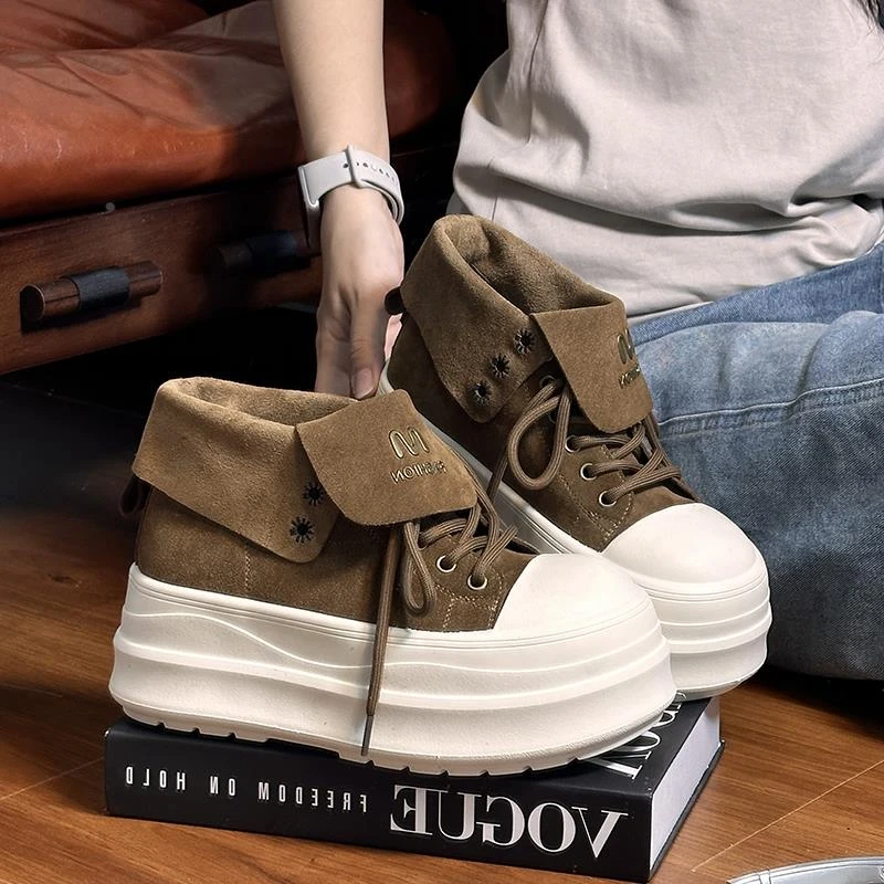 【香港Yeanrvou&言慧轻奢】覆古翻领系带松糕厚底高帮鞋女马丁靴2