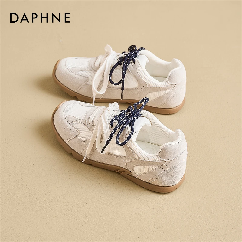 达芙妮白色德训鞋女款2025新款夏季双鞋带个性舒适软底运动阿甘鞋