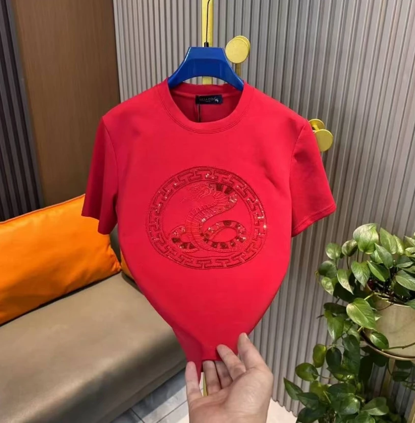 83263*蛇年男款短袖刺绣福蛇国潮高端圆领修身