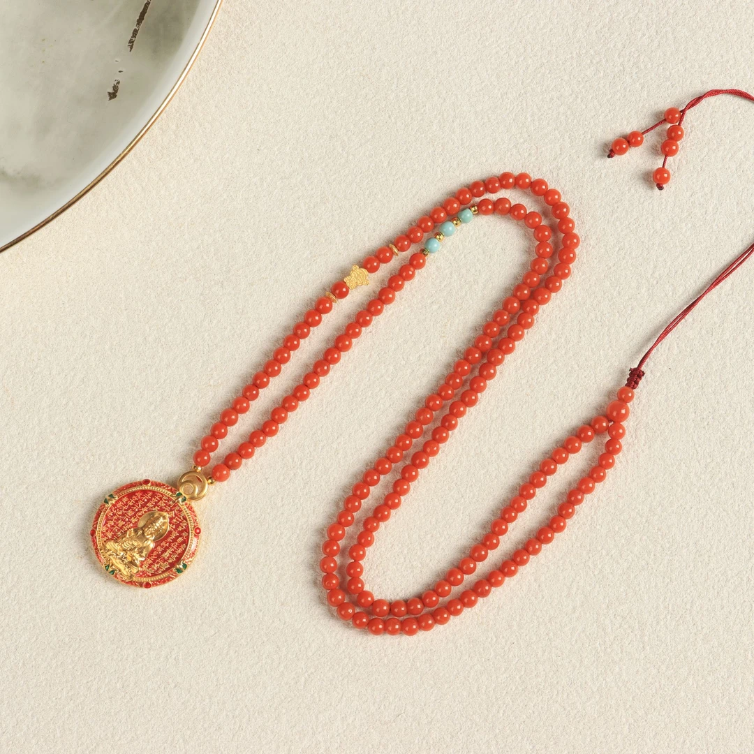 18k金设计款天然南红玛瑙心经药师佛女款吊坠