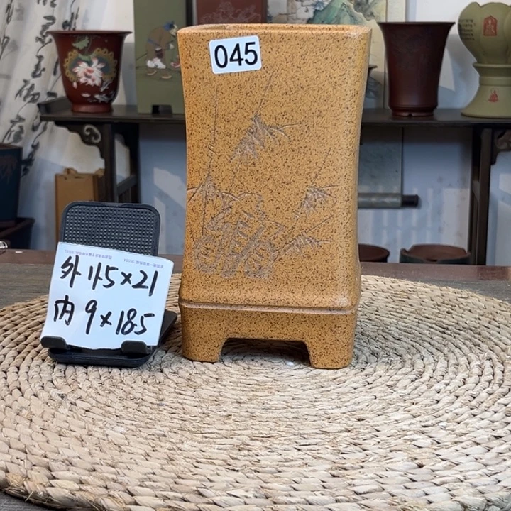 紫砂花盆柴烧竹节签筒045