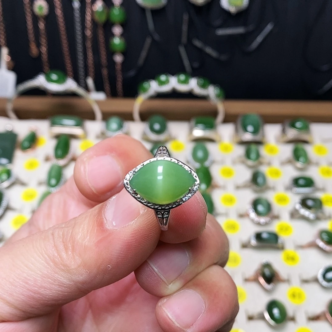 和田玉（碧玉）银S925镶嵌戒指