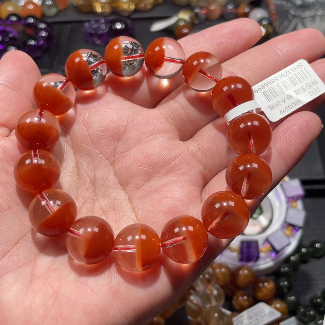 手链未镶嵌水晶红兔毛聚宝盆14.5mm左右