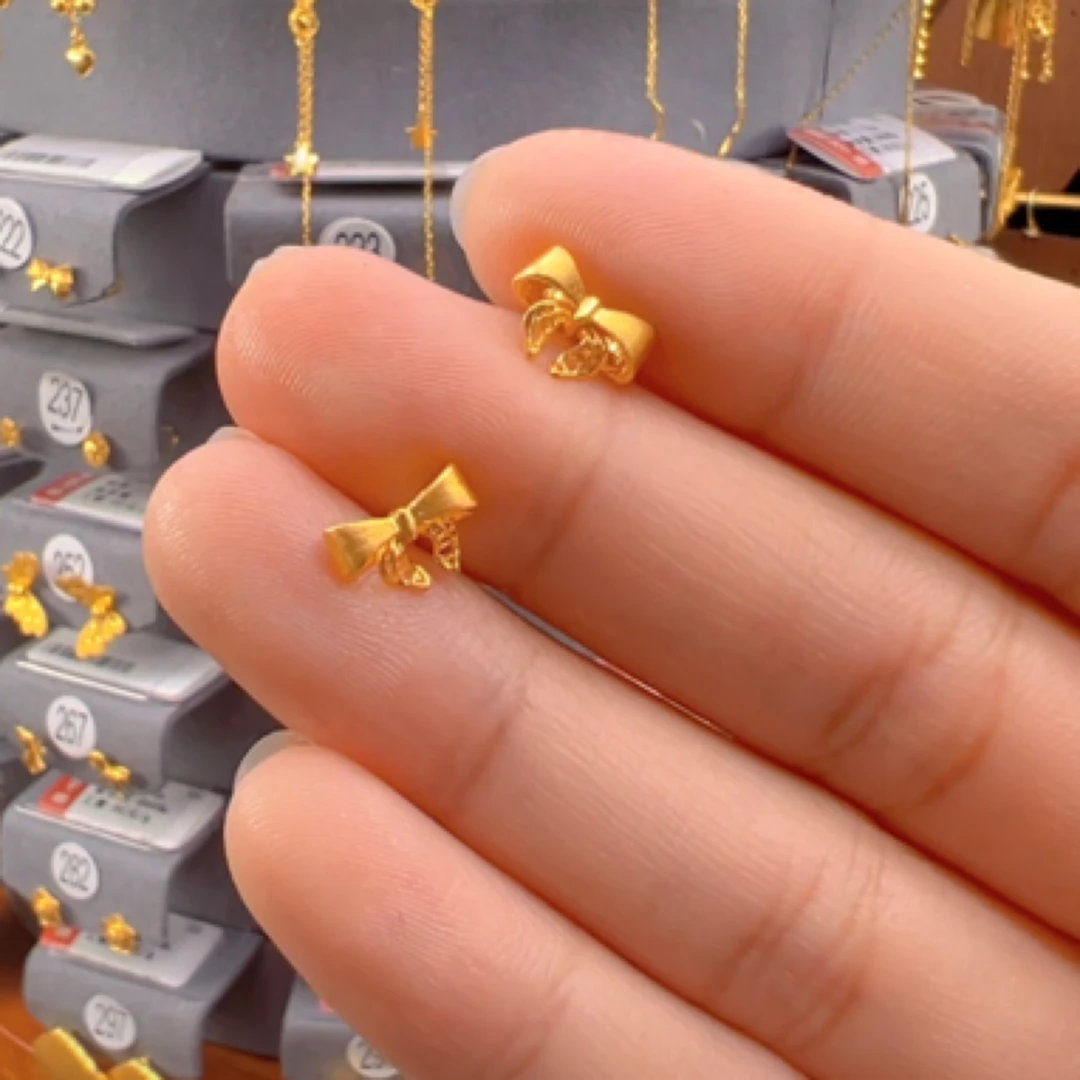 足金999 蝴蝶结金耳钉1.87