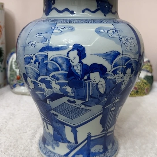 江***山手工绘画青花人物罐
