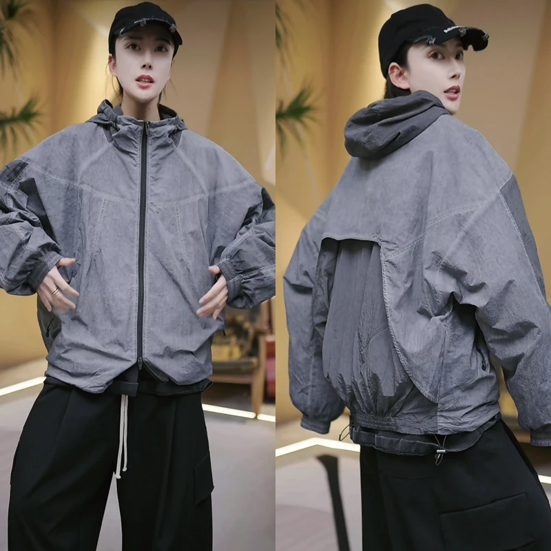 6663 废土重工做旧100尼龙  超薄撞色宽松夹克外套 W135-700240