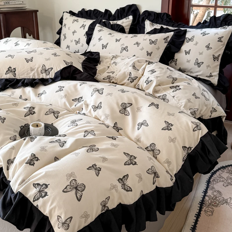 （升级版）公主风花边四件套 法式赫本风韩版被罩 宿舍用印花三件套