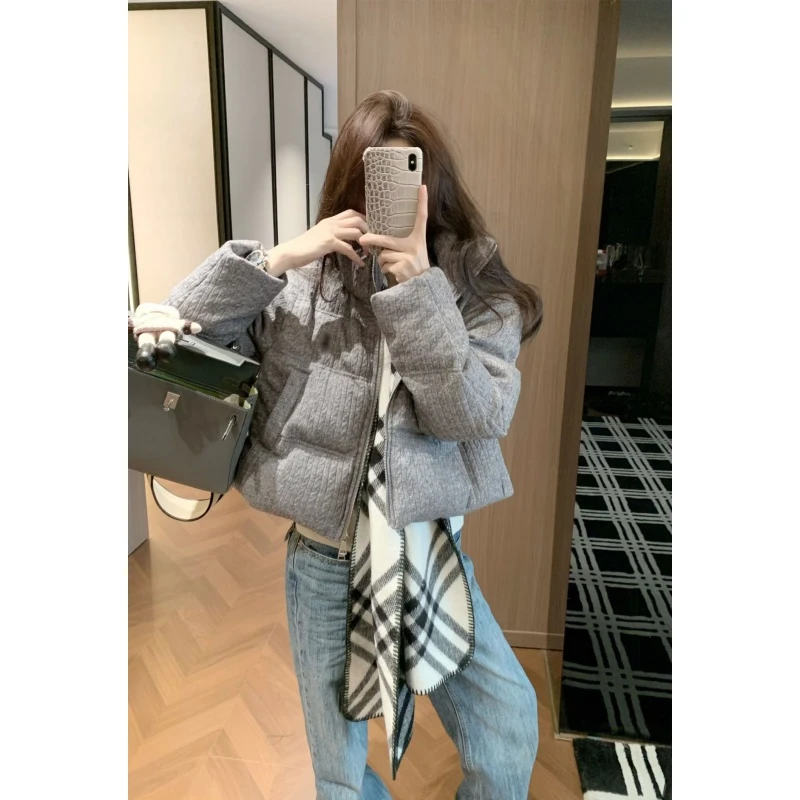 轻奢高级感洋气纯色立领百搭保暖外套秋冬高腰宽松垂感阔腿裤套装