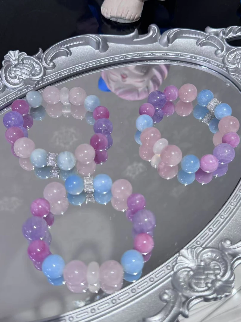 【天然水晶】1009紫锂辉海蓝宝等多宝手链-多样性发其一【直播推荐】