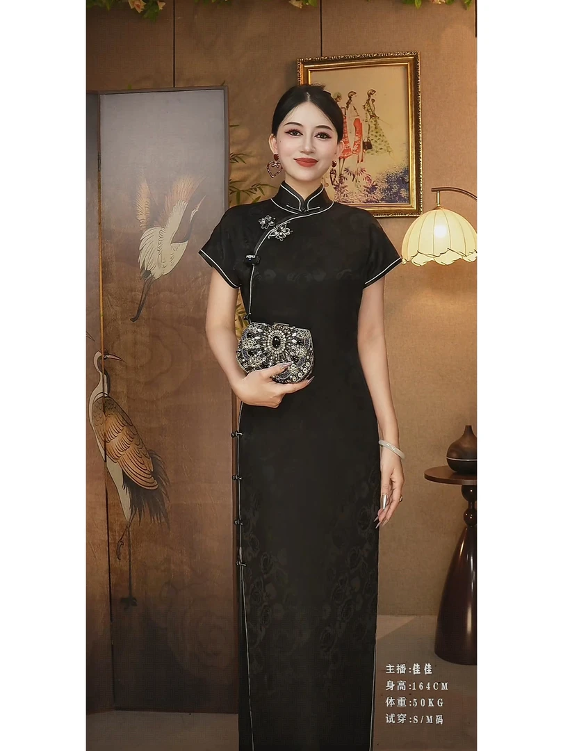 【隐秘玫瑰】靓影儿原创纯手工桑蚕丝全开襟气质时尚显年轻高端旗袍