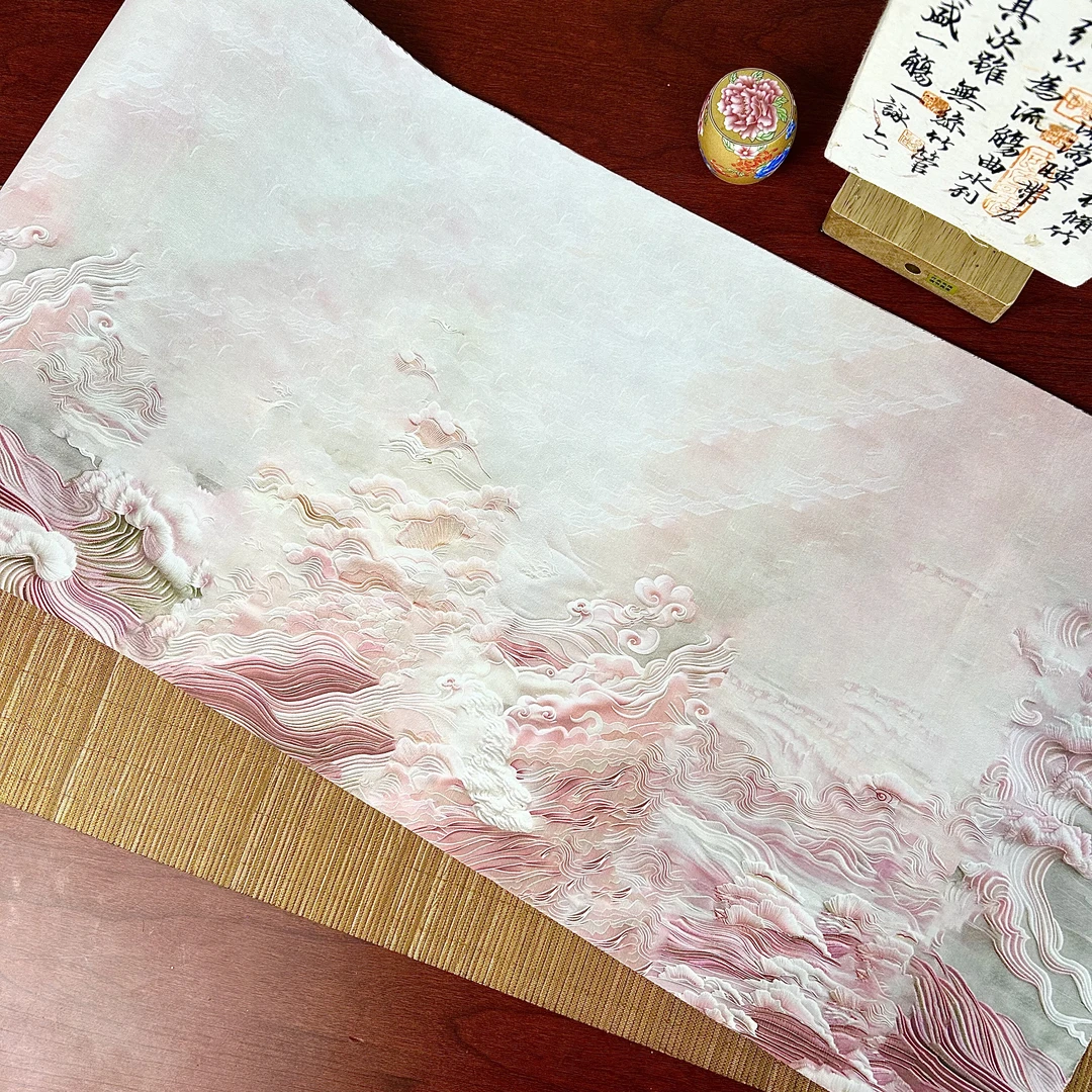 【3D粉色祥云 长卷】蜡染半生熟34x10米