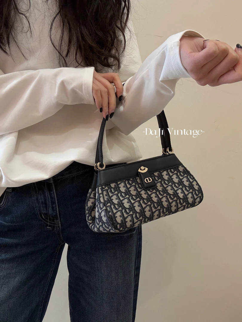 99新 DIOR/迪奥 大吉中古/sh/Key金扣老花刺绣满印单肩包