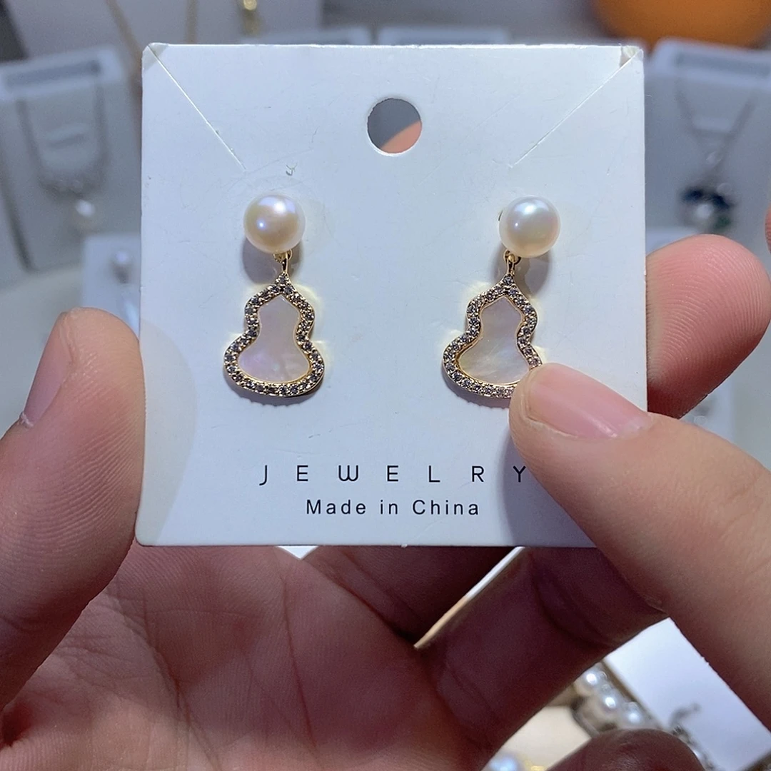 耳饰银S925镶嵌淡水珍珠