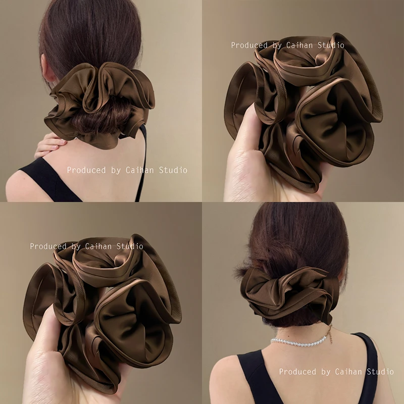 栗子棕！缎面荷叶边发圈！质感超好大肠发圈女2024新款头绳盘发器