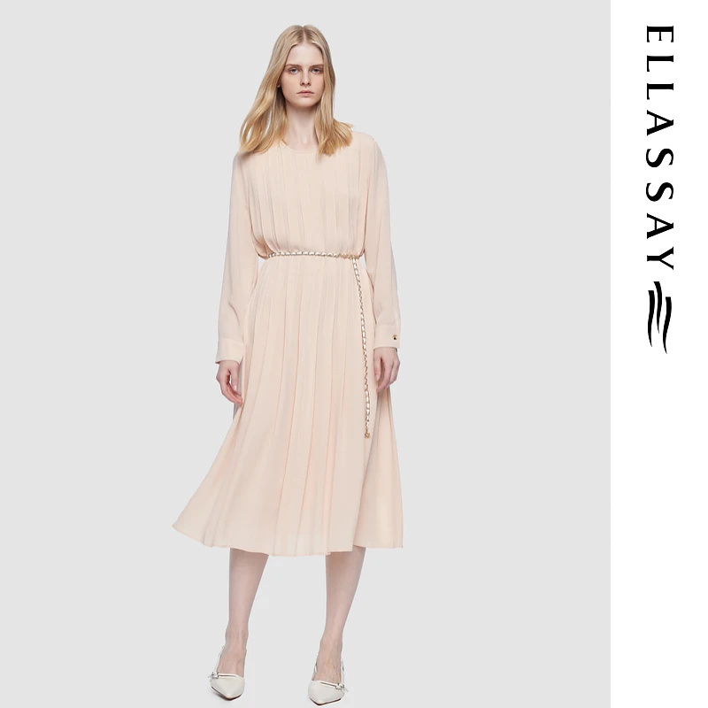 ELLASSAY歌力思2025早春肌理感大方中长款连衣裙女EWU361Y00800