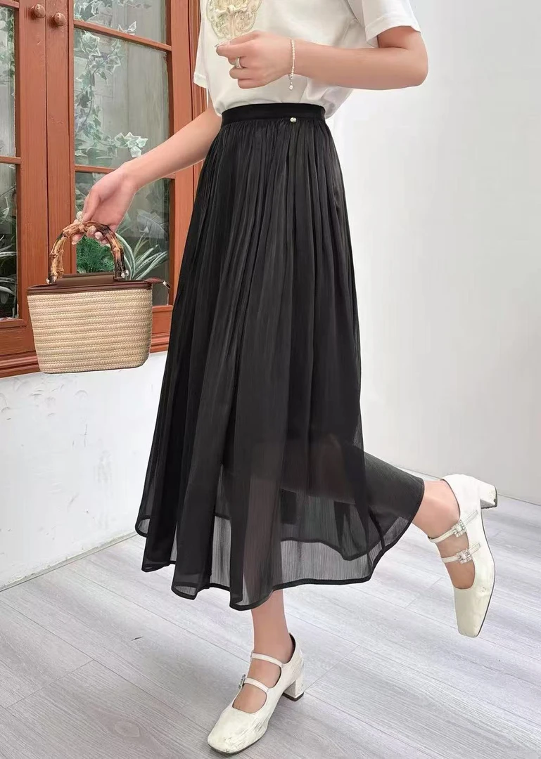 新款松紧腰流光纱半身裙8827