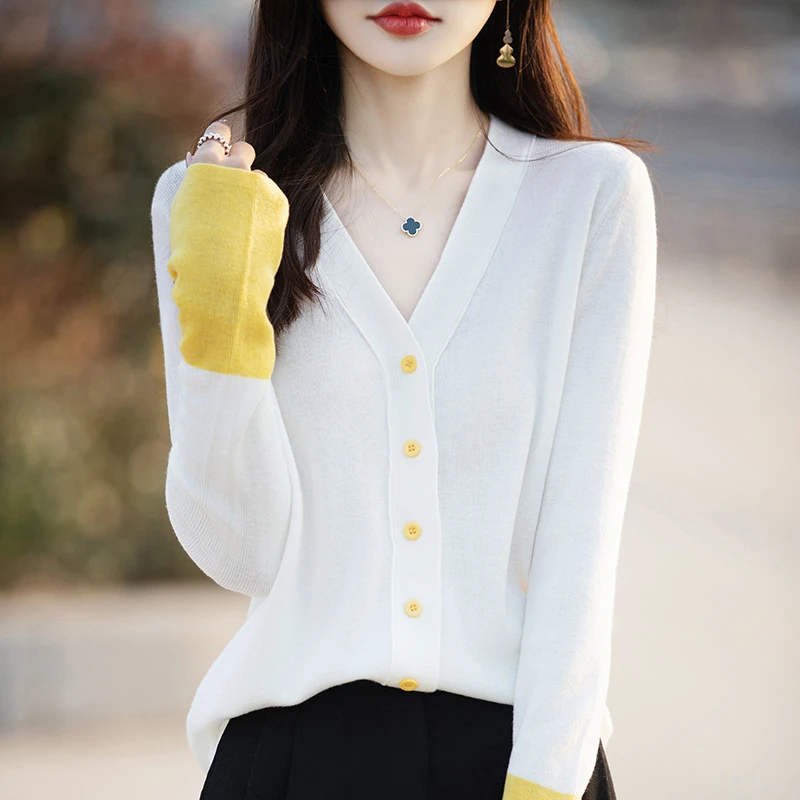 2024年春夏新款针织开衫女宽松拼色薄款长袖气质高级感毛衣外搭女