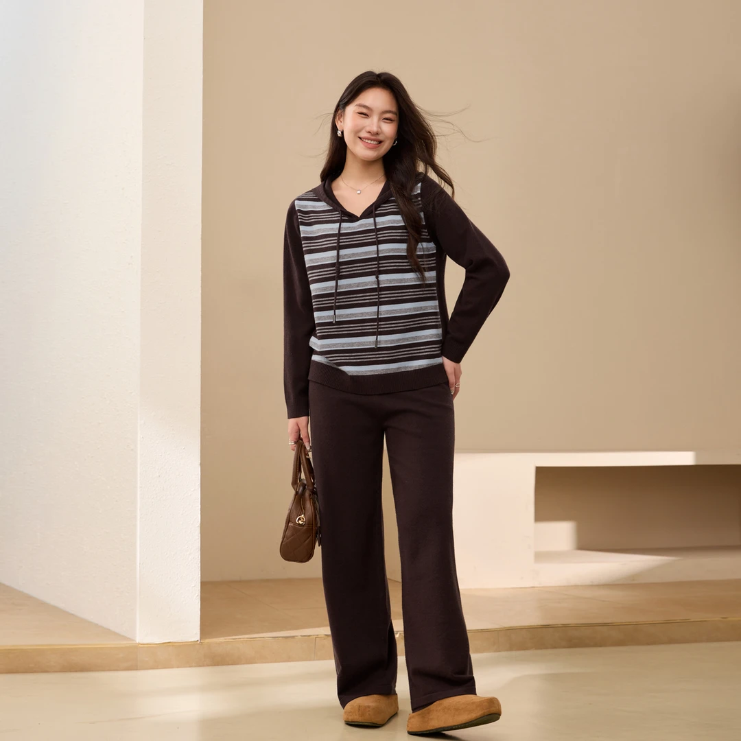 【深秋物语】纤莉秀W大码女装流光风撞色连帽毛衣设计感帽衫QK4476