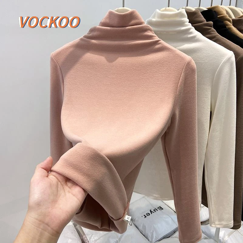 VOCKOO高领双面德绒打底衫女秋冬2025年新款加绒加厚内搭磨毛堆堆