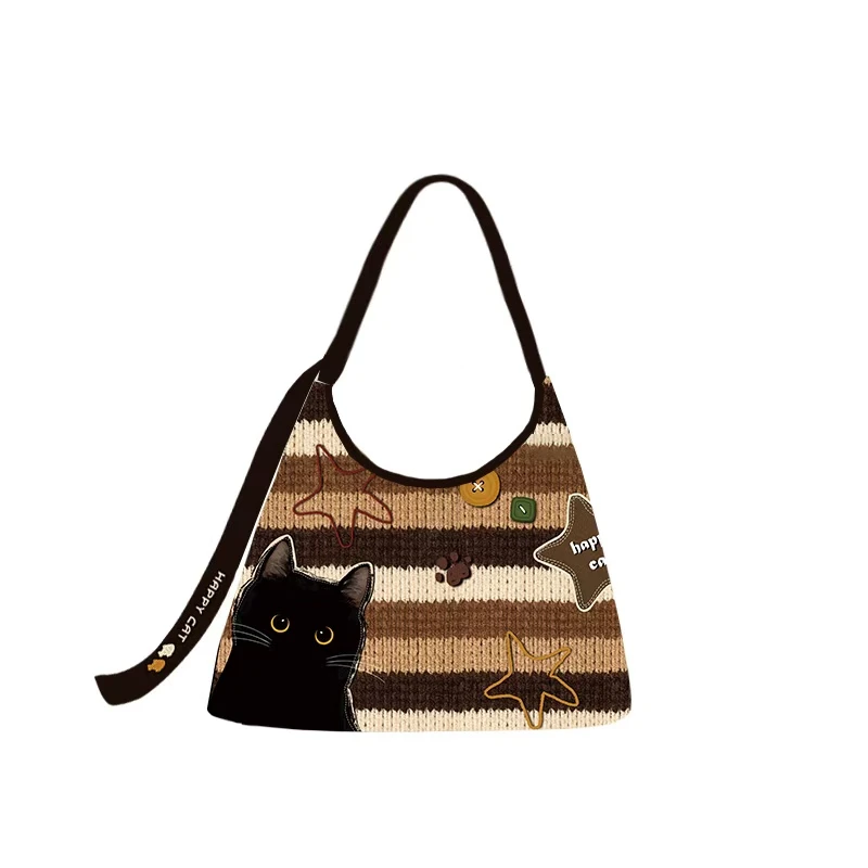 尼睿原创贴布小煤球百搭休闲新月单肩斜跨包大容量通勤帆布包包女