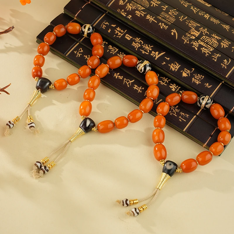 天然珠宝A02059琥珀老蜡枣珠手串多样性发一