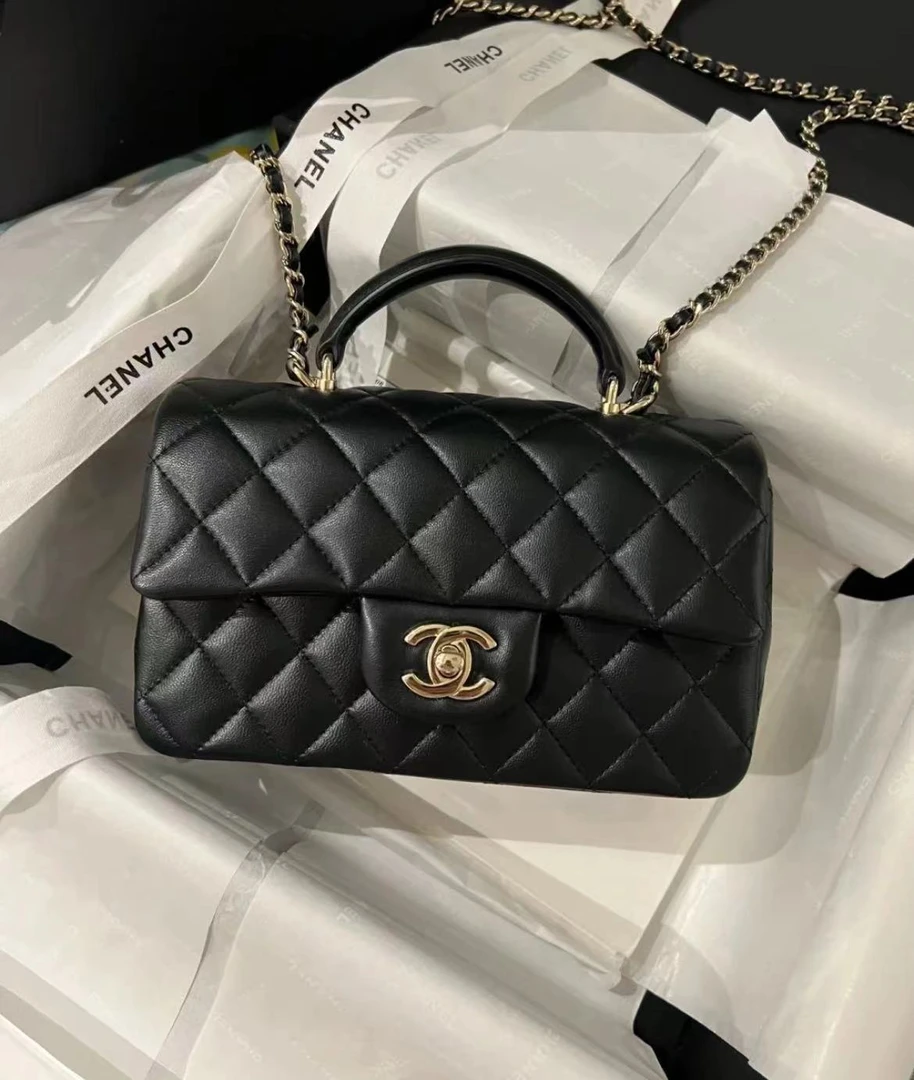 99新 Chanel/香奈儿 黑金手柄cf大mini包 19cm 12897914