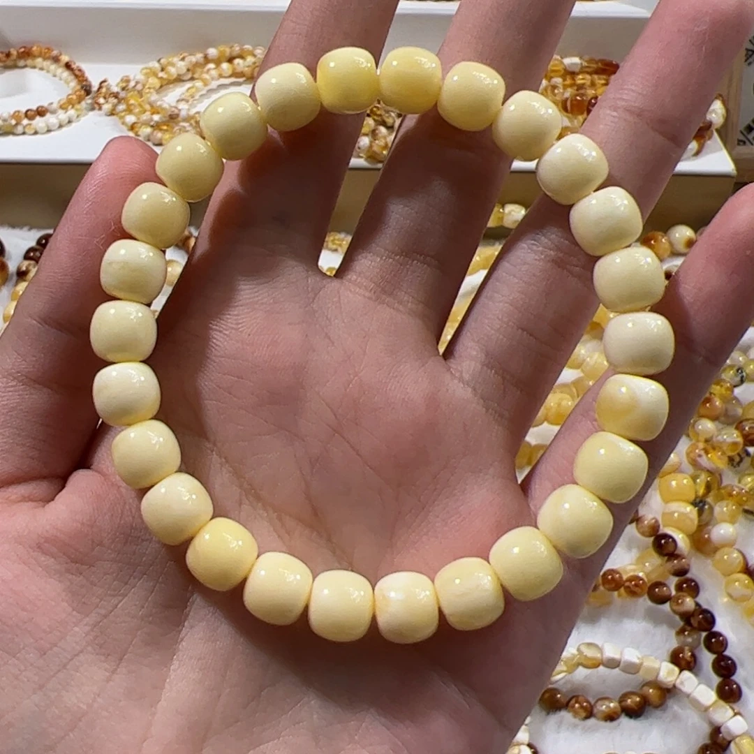琥珀未镶嵌珠宝奇石奶白精工老型手串