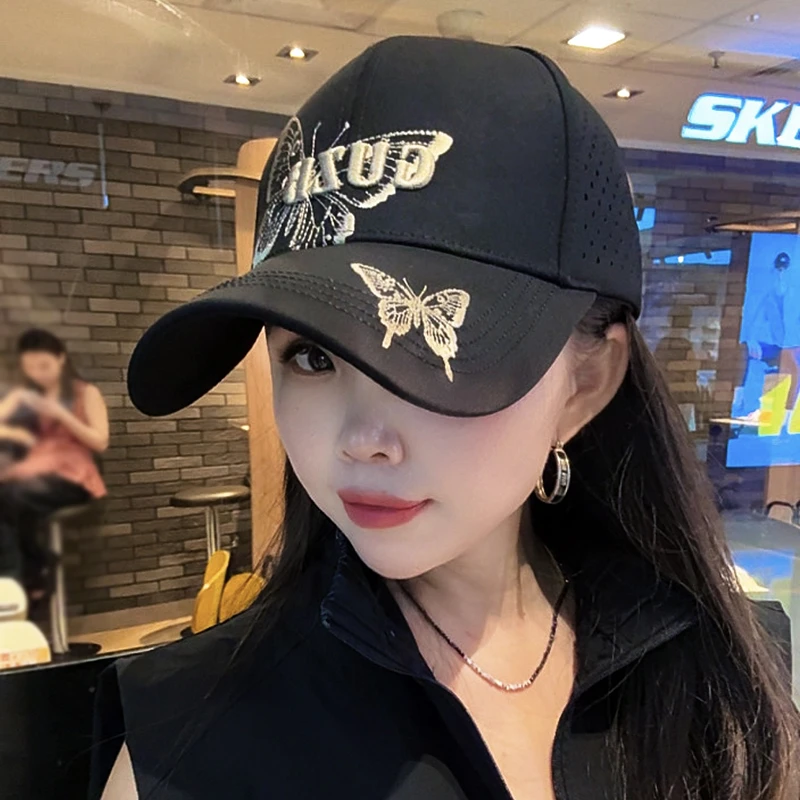 K40加大版大帽檐刺绣蝴蝶棒球帽潮流男女通用透气遮阳防晒棒球帽