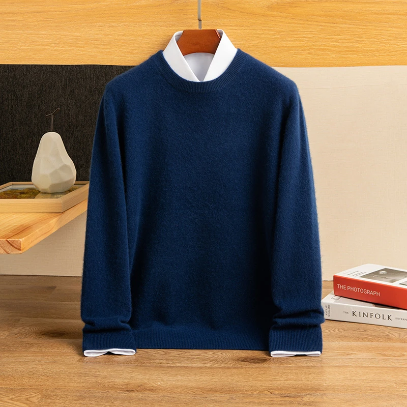 【不议价】100%山羊绒男士时尚休闲针织圆领常规款纯色长袖羊绒套衫