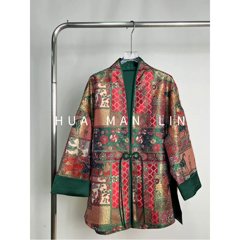 【花滿林】V领手工盘扣侧开叉蜀锦真丝桑蚕丝长袖外套259775